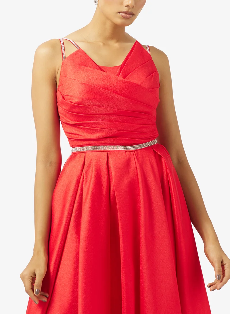 Akadia Fashion  V-DRAPED BUST LACED TAFFETA DRESS for Women | Best Price UAE